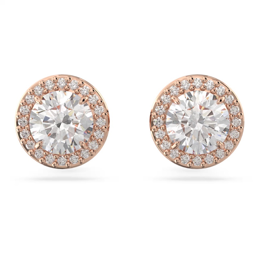 Swarovski Una stud Earrings - Round cut, Pavé, White, Rose gold-tone plated